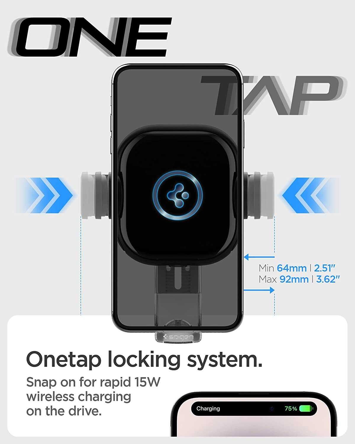 Универсална безжична стойка за зарядно за кола Spigen OneTap, Qi 15W