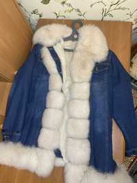 Джинсовая куртка с подкладом из кроличьего меха