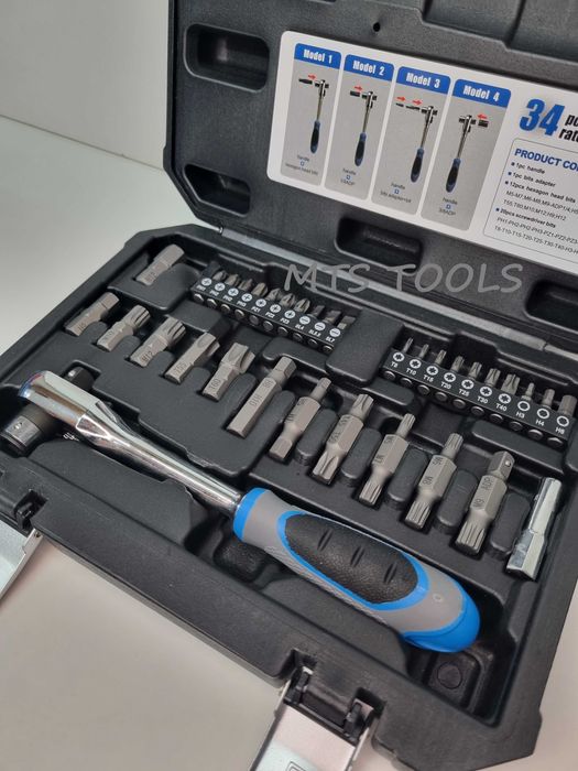 Trusa 34 piese biti clichet cu prindere dubla 1/4 biti si 3/8