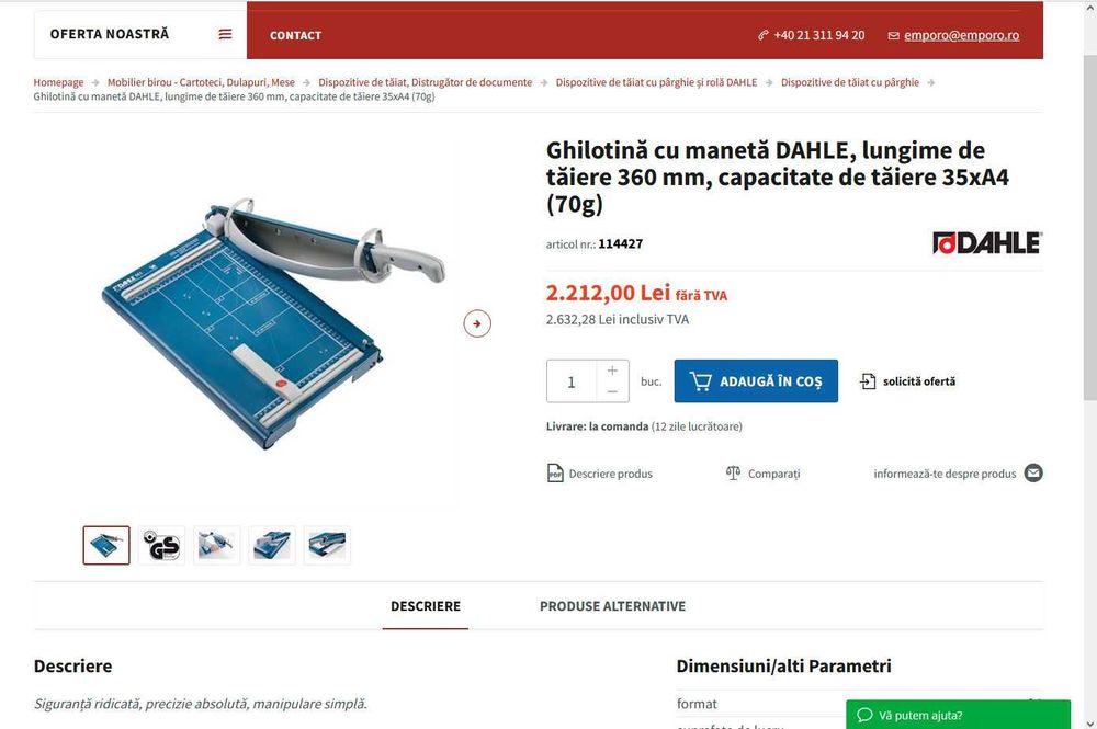 Ghilotină cu manetă Dahle nr. 114427