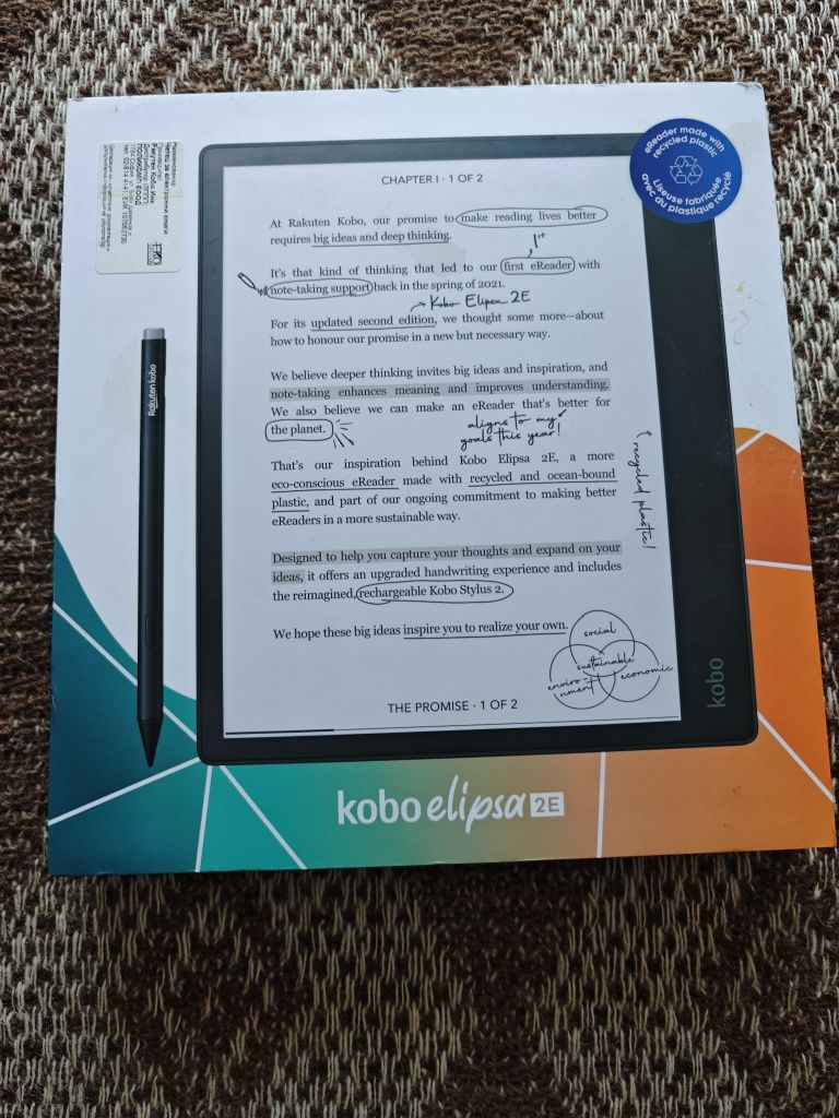 Електронен четец Kobo - Elipsa 2E, 10.3'', 32GB, Stylus, Black