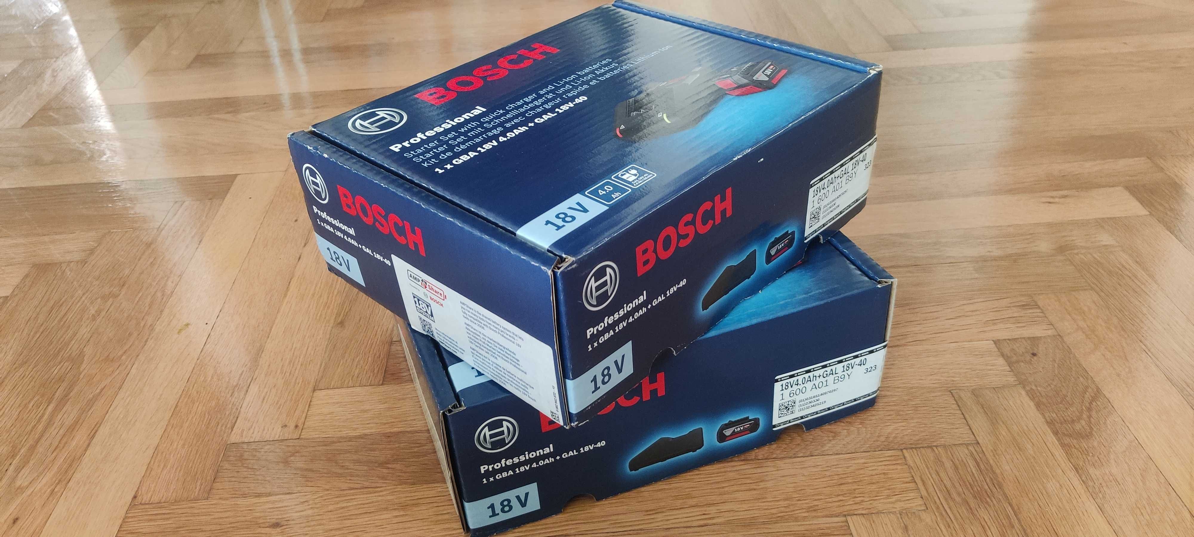 Cutie sigilata Set incarcator 4A + acumulator Bosch 18V 4Ah, original.