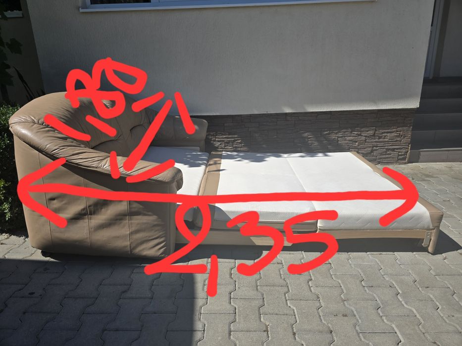 Coltar tip fotoliu extensibil / pat / piele maro