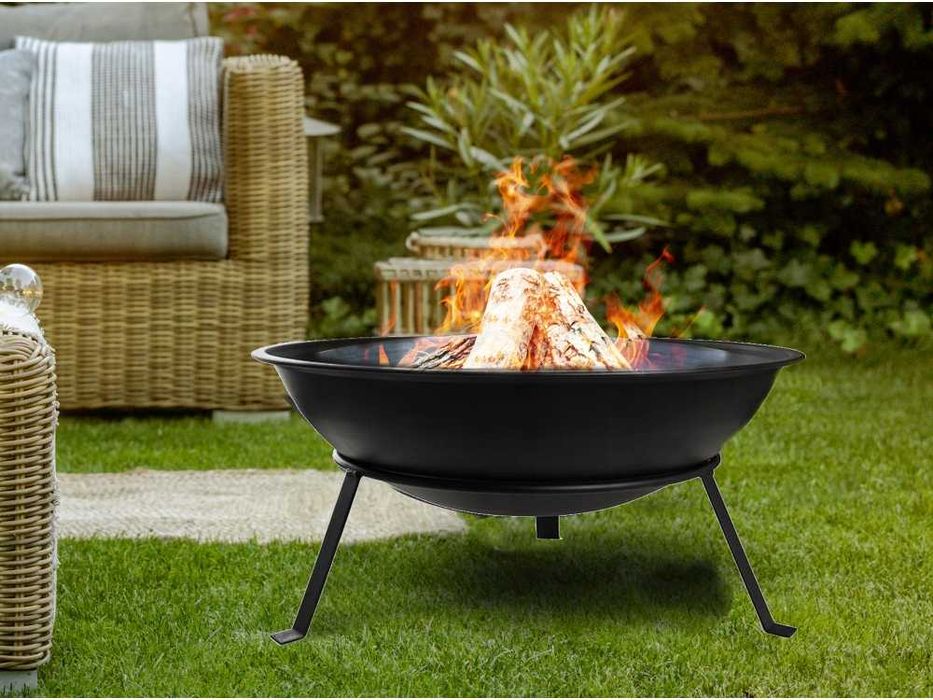 Vatra de foc cu suport si vatrai din lemn negru 55 x 27 cm