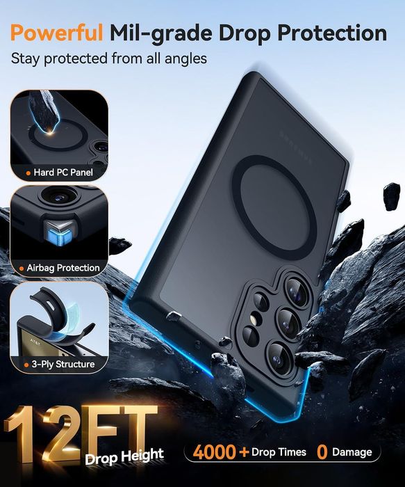 Матов magsafe кейс за samsung galaxy s24 ultra - черен