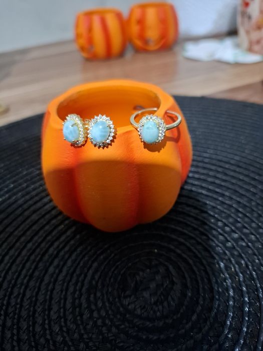 Set cercei si inel larimar reglabil argint aurit