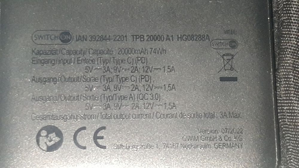 Baterie externa SwitchOn 20000mAh 74W