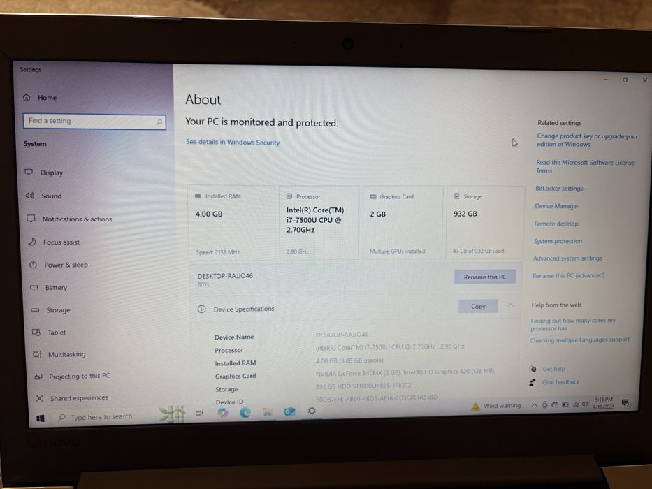 Leptop lenovo i7