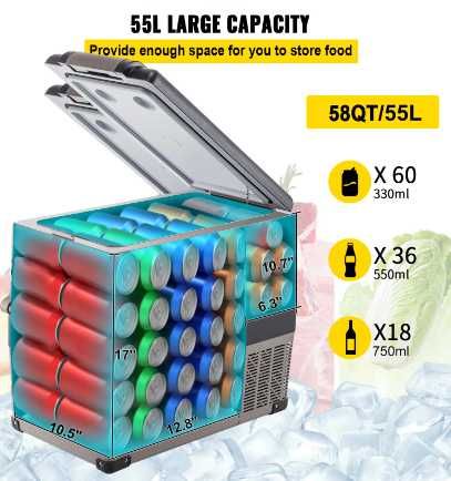 НОВ Хладилник с фризер за кола/къмпинг 55 L от -20Сдо+4С