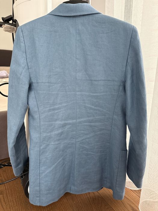 Синьо ленена смес сако на Massimo Dutti