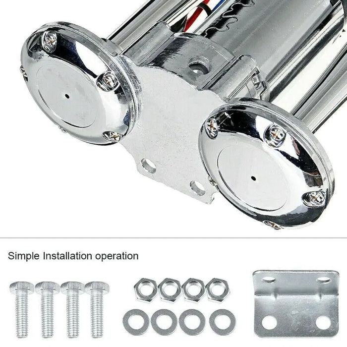 Claxon Auto cu 2 pipe Cromate si Compresor Integrat, 12V/24V