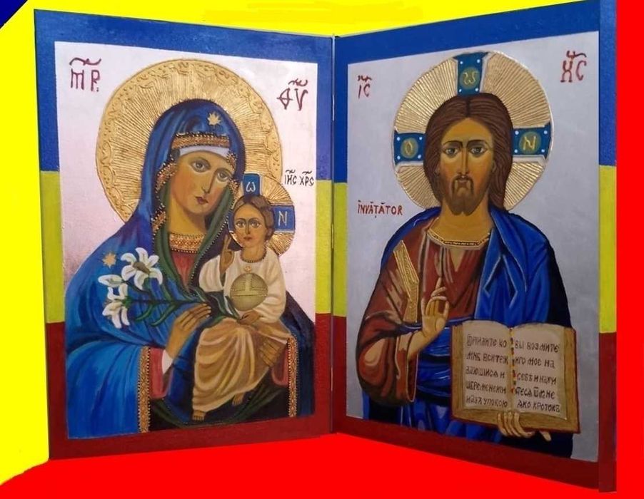 Icoana Diptic - Maica Domnului si Mantuitorul Pantocrator