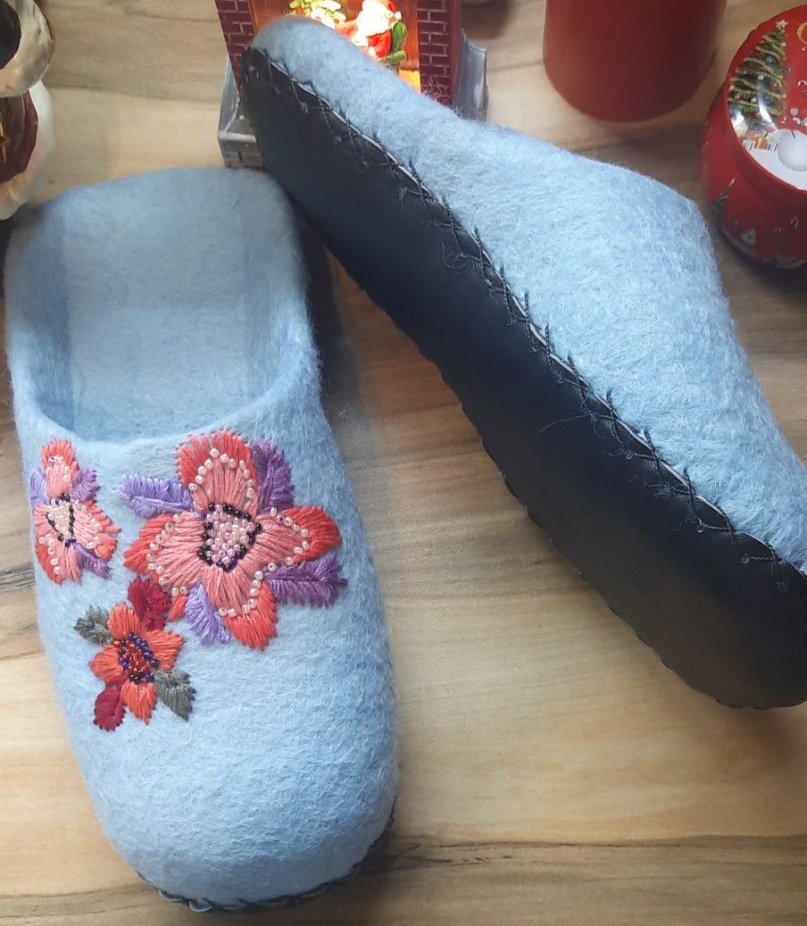 Валяные тапочки из чистой шерсти