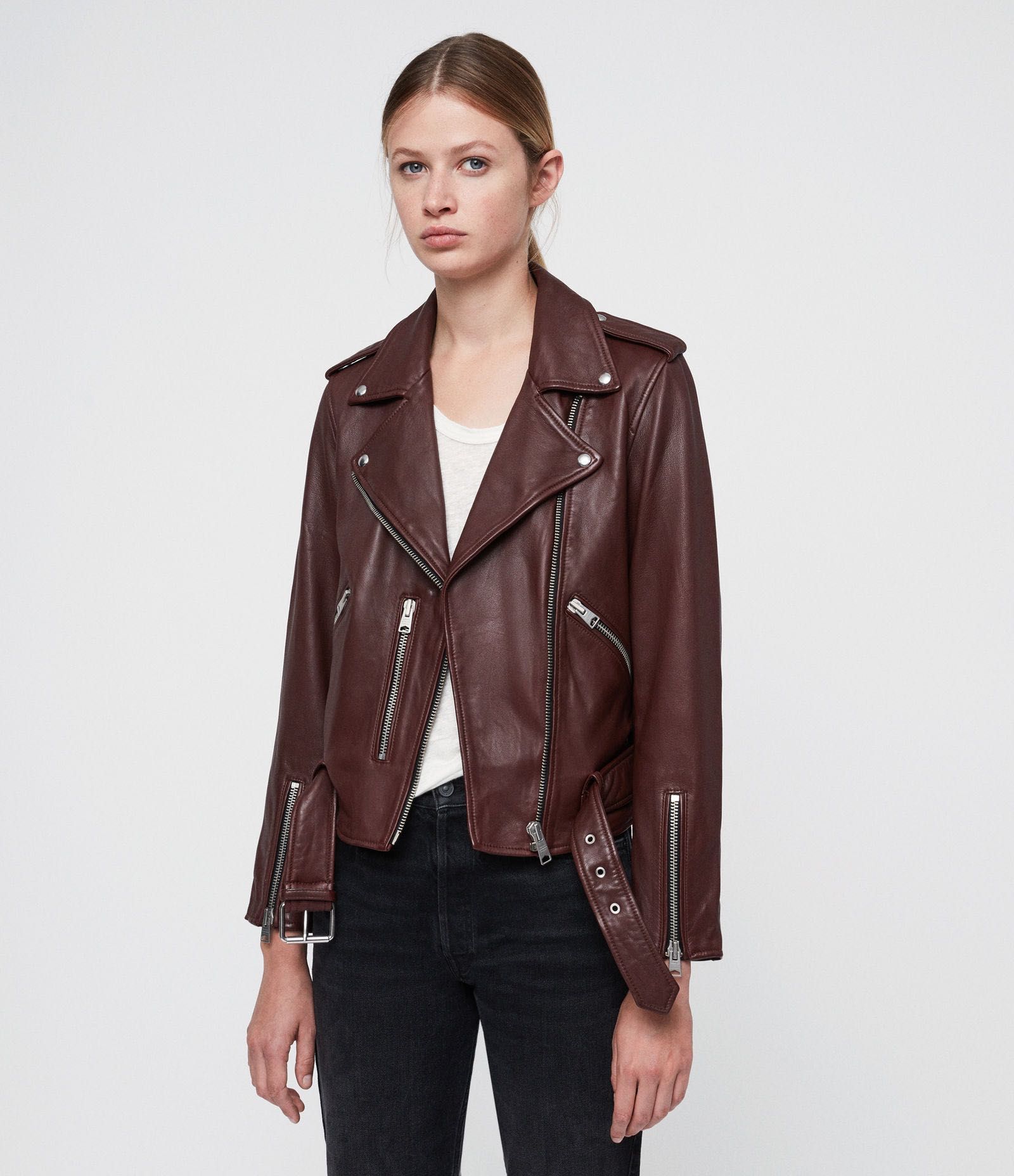 AllSaints Balfern Дамско Кожено яке Естествена Овча Кожа Кафяво Small