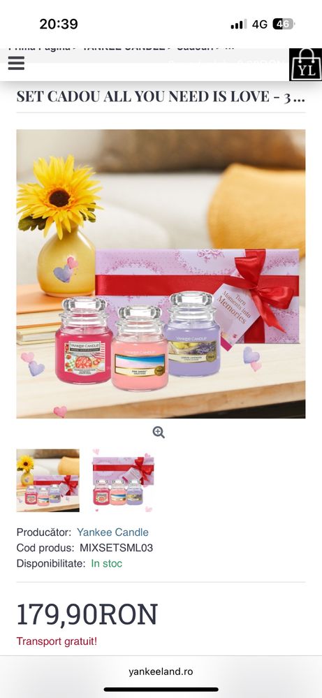 Vând set 3 lumănări parfumate Yankee Candle