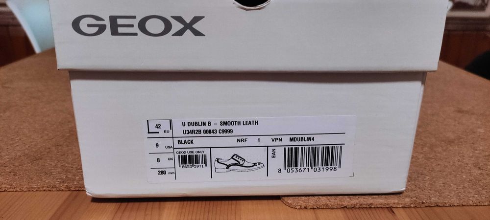 Geox, Нови кожени обувки Brogue Dublin, Мъжки, Черни, 42