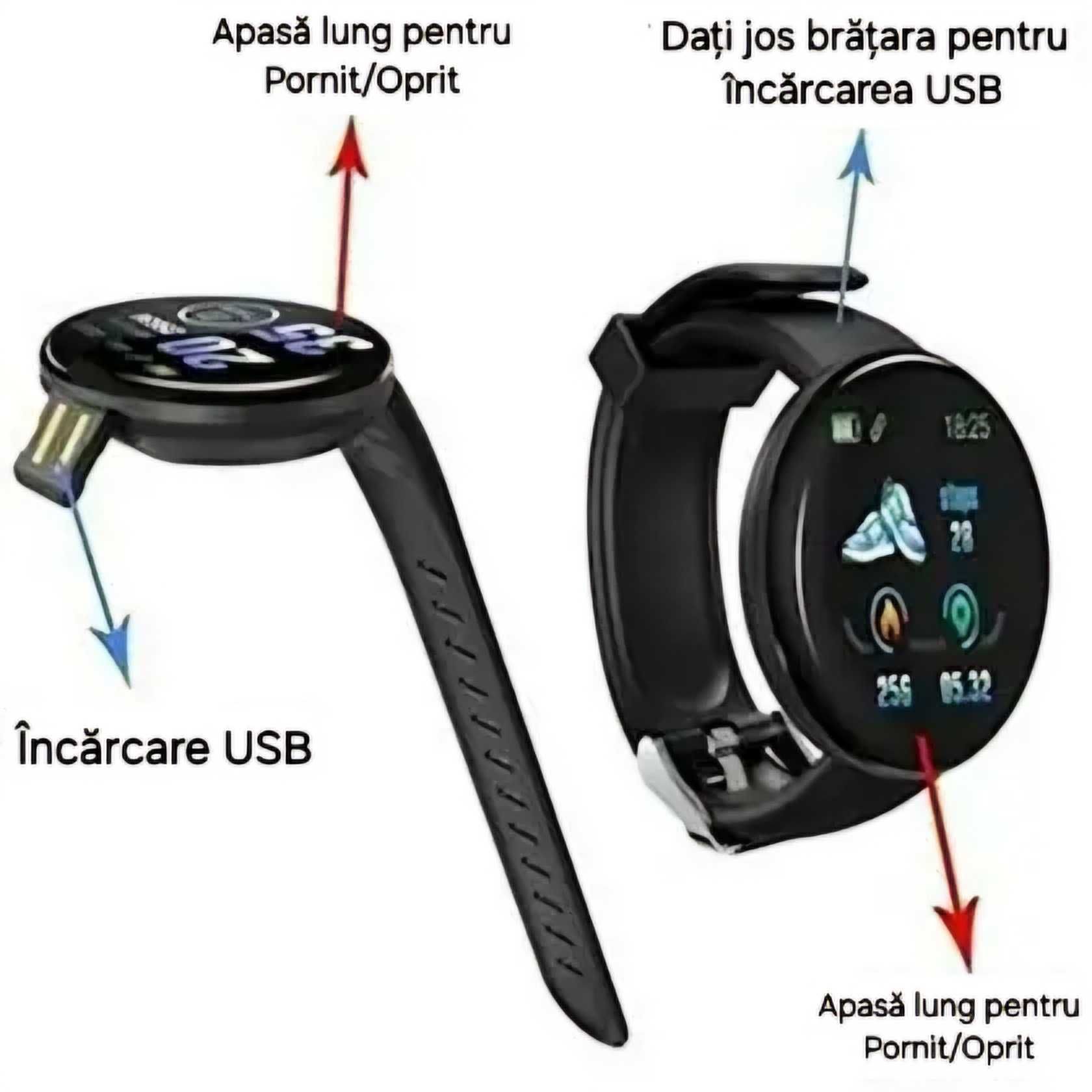 Smartwatch Roz. Apeluri/Mesaje. Mod sport/sănătate.Foto/Music.Ecran HD