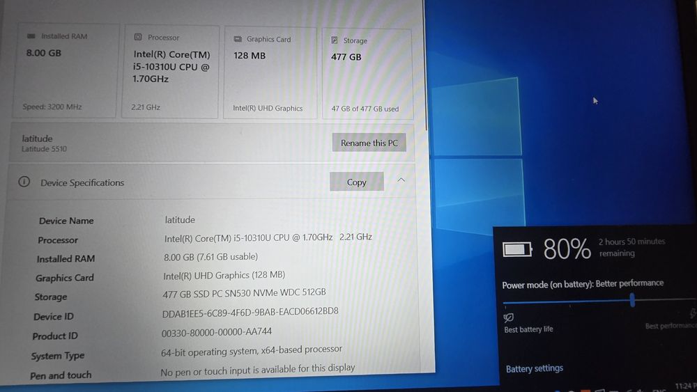 Laptop dell 5510 i5 gen 10,8gb ram 512 ssd