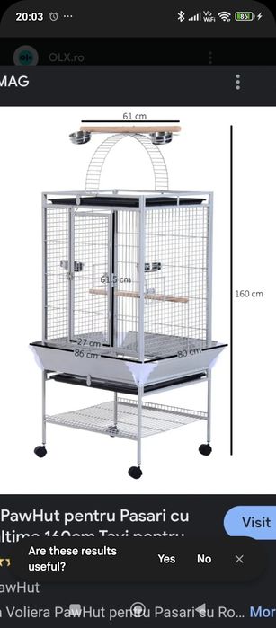 Vand voliera pentru păsări de talie medie