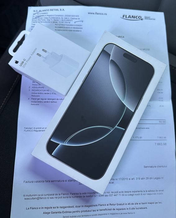 Vand iPhone 16 pro max alb Nou/Acte