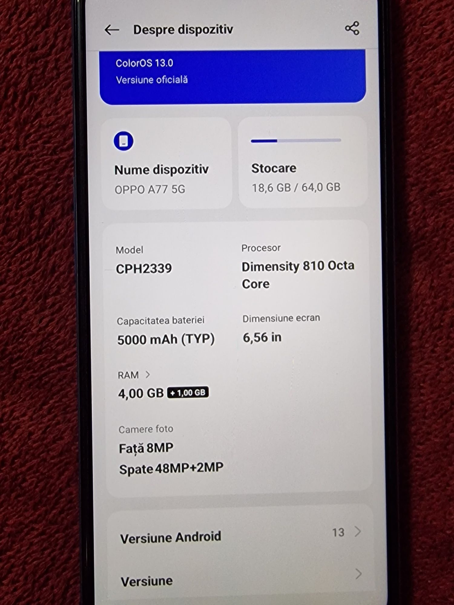 Oppo A77 5G Blue 128Gb, CA NOU, Folie, Libere de retea.