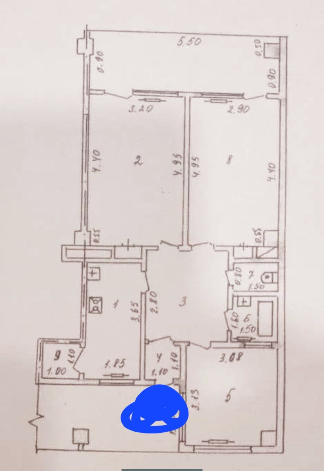 ц5 3х Комнатная,  73м² без ремонта