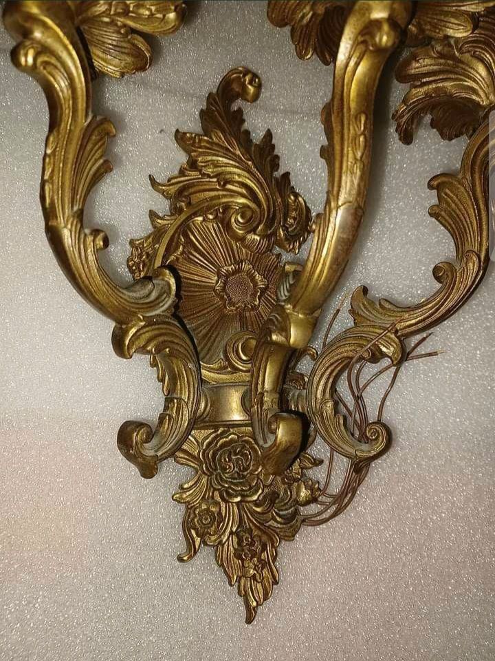 Set: 1 candelabru  cu 2 aplice de perete din bronz