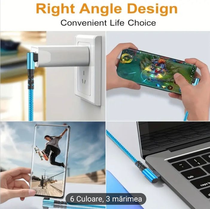 Încărcător  USB-A la Lightning 90 Grade, pentru iPhone 14 13 12 11 Pro