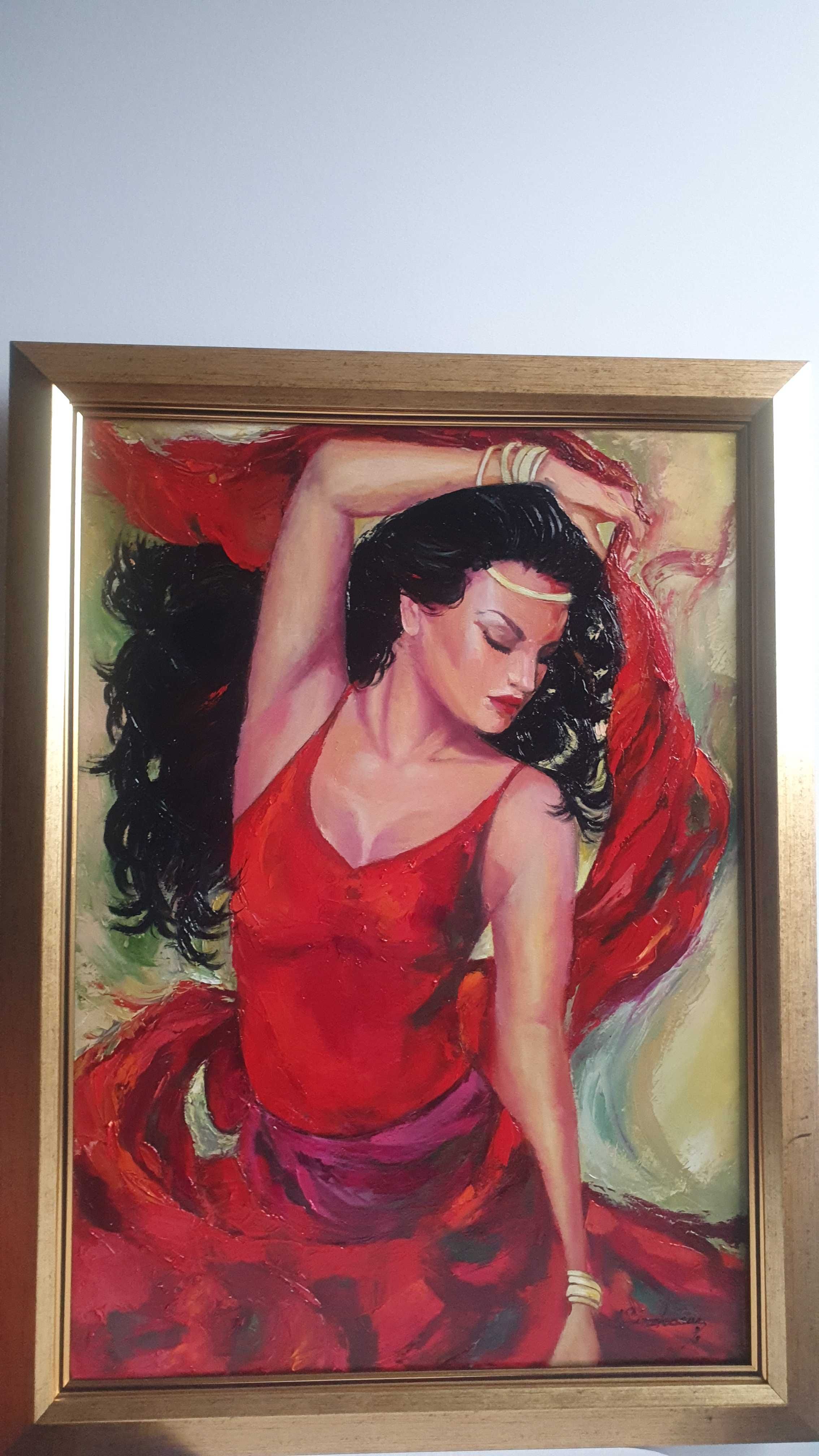 PICTURA-Tablou mare ulei, nou-Dansatoare flamenco- pictor consacrat