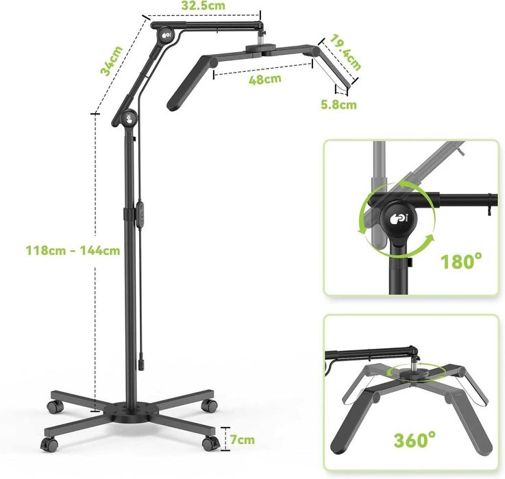 STASUN Сгъваема подова LED лампа-полумесец, димируема, 45W, 71 см