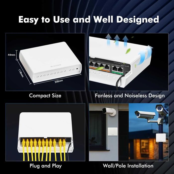 Switch PoE exterior MokerLink 11 port-9 port PoE+,2 Ethernet UpLink