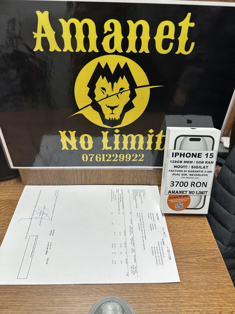 AMANET NO LIMIT: iPhone 15 Black Nou Sigilat Factura si Garantie 2ani.