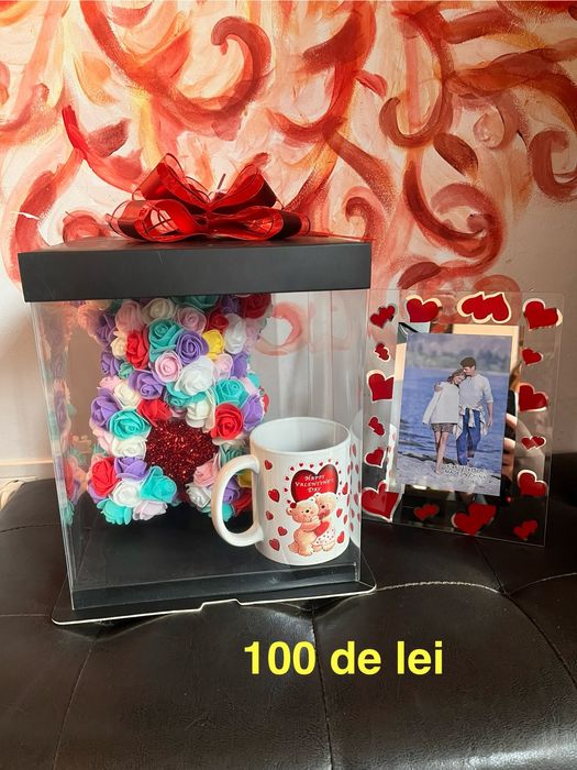 Ursulet lampa led sau trandafiri diamante cutie transparenta rama foto