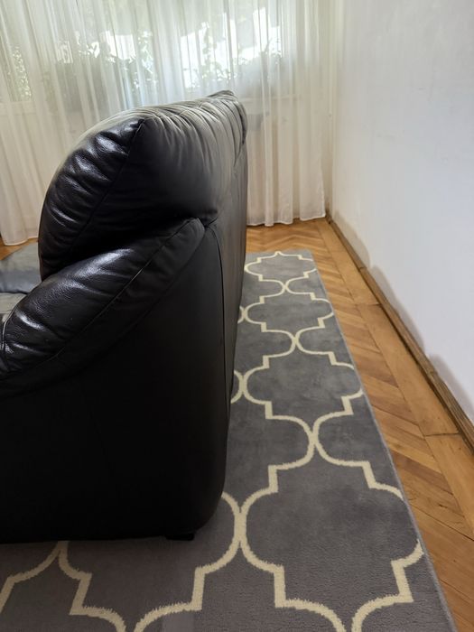Set canapea + 2 fotolii din piele naturala neagra