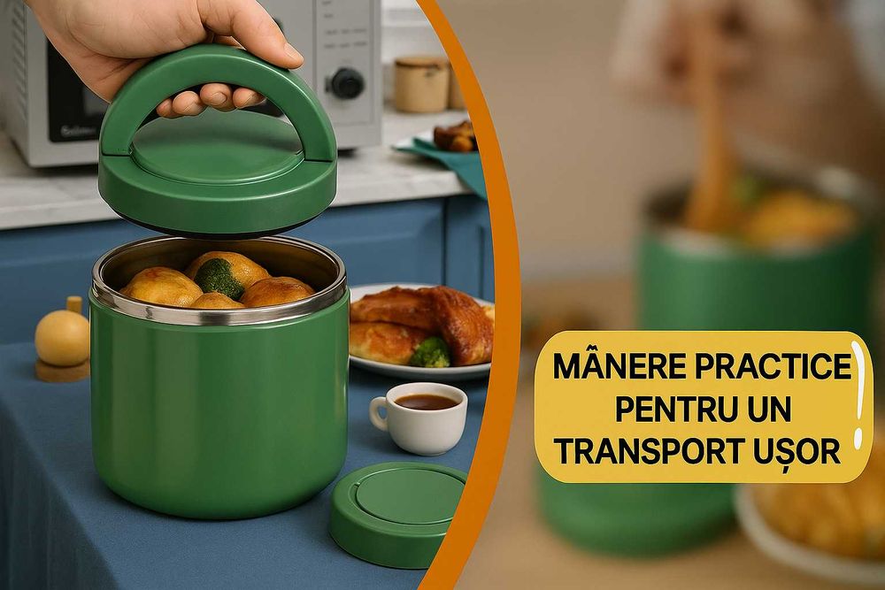 Caserola Termos pentru Mancare 630ml – Inox Premium Roz/Verde