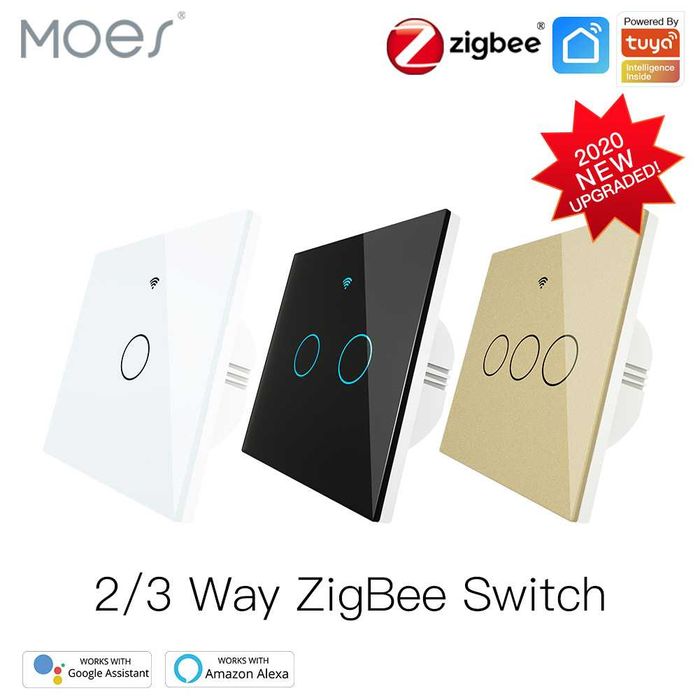 Intrerupator smart Zigbee 2 butoane fara nul sau condensator ALB/Negru