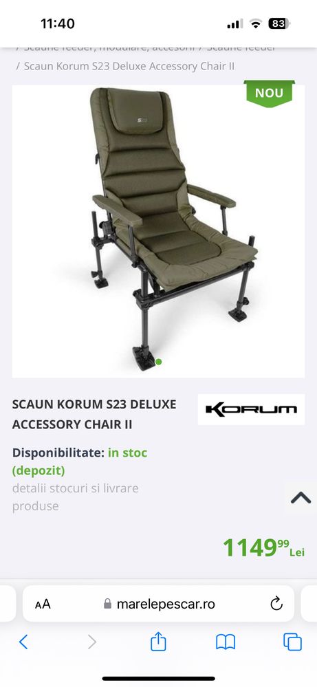 Scaun pescuit feeder crap korum S23 Deluxe