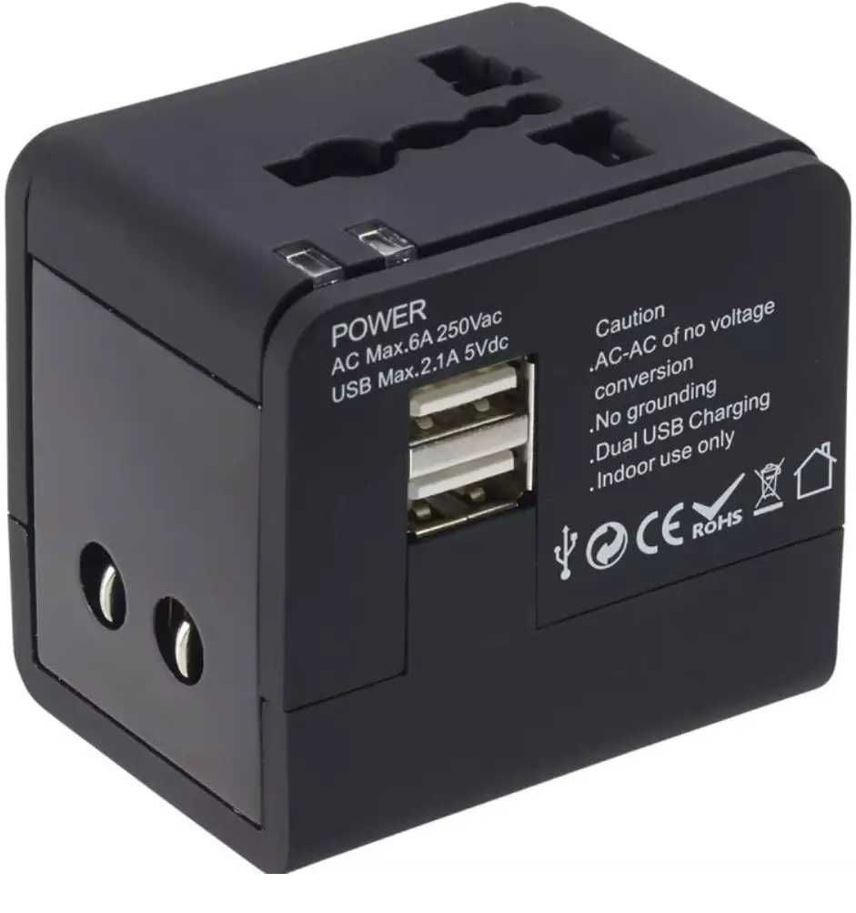 Adaptor priza universal,Incarcator ,2 porturi USB, EU/UK/AU/USA/JP/UAE