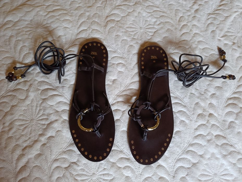 Sandale piele cu șnur 40 Zara