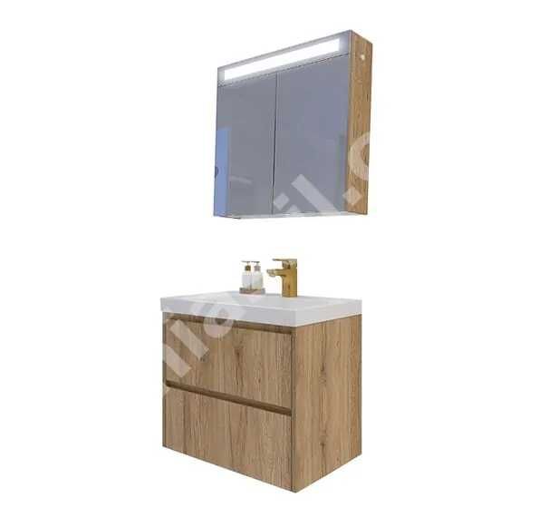 Горен шкаф за баня с огледало и LED