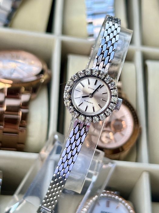 DUGENA Classic damă – mecanic, bezel cu cristale, vintage – funcțional