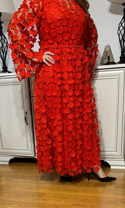 Rochie de seară Tull brodat cu flori 3 D