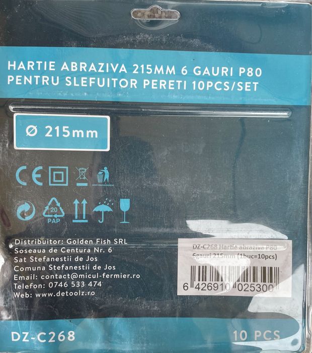 Hartie abraziva 215mm P80/P120 /P150 cu 6 gauri