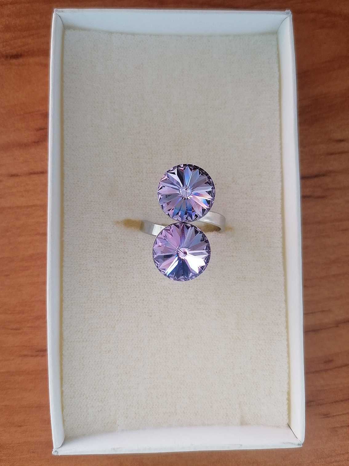 Сребърен пръстен с два кристала Swarovski Violet