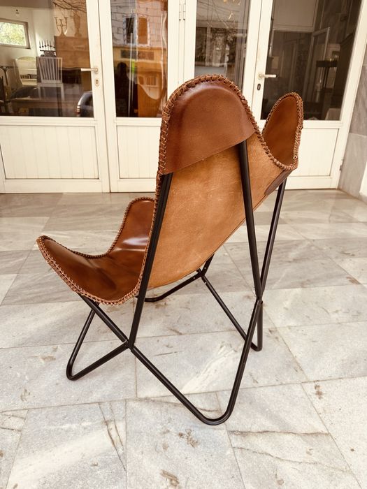 Кожен стол тип „Пеперуда“ – естествена кожа, метална рамка