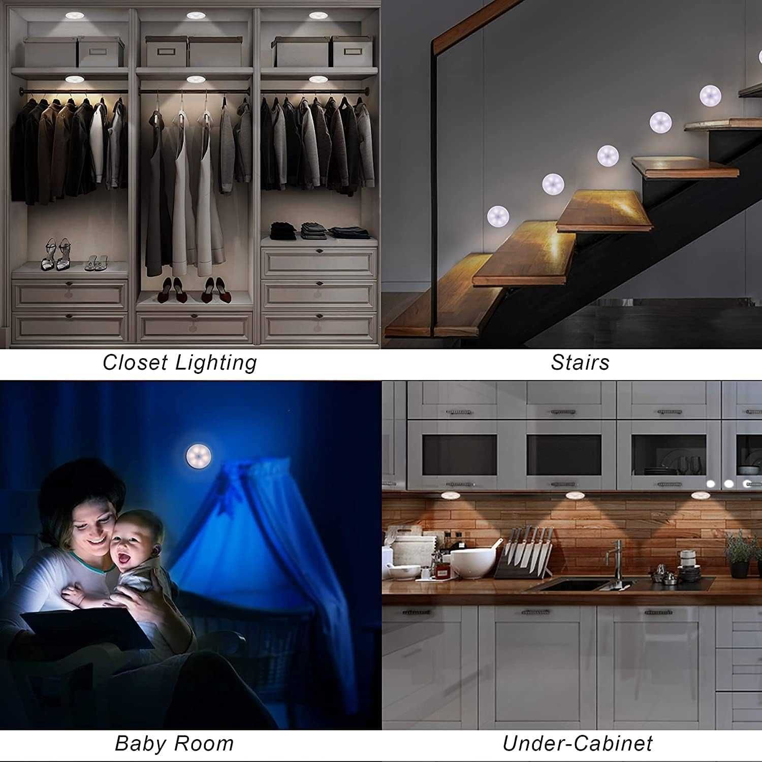 LED нощни лампи с датчик за движение, магнитен и USB ,комплект -2 броя