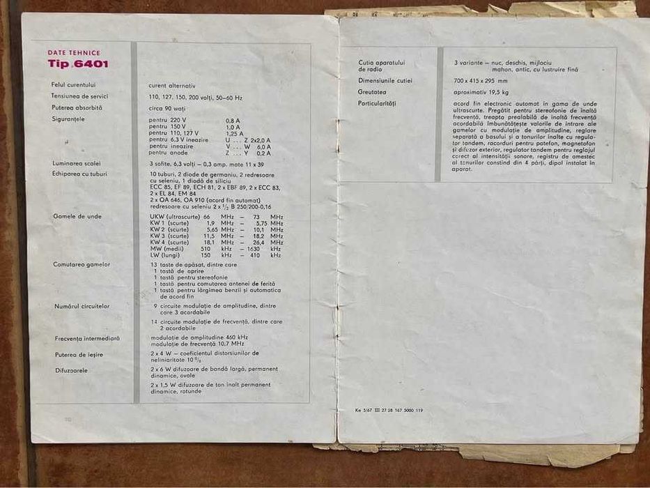 Sasiu radio Capri fara lampi bonus cartea prezentare+schema originala