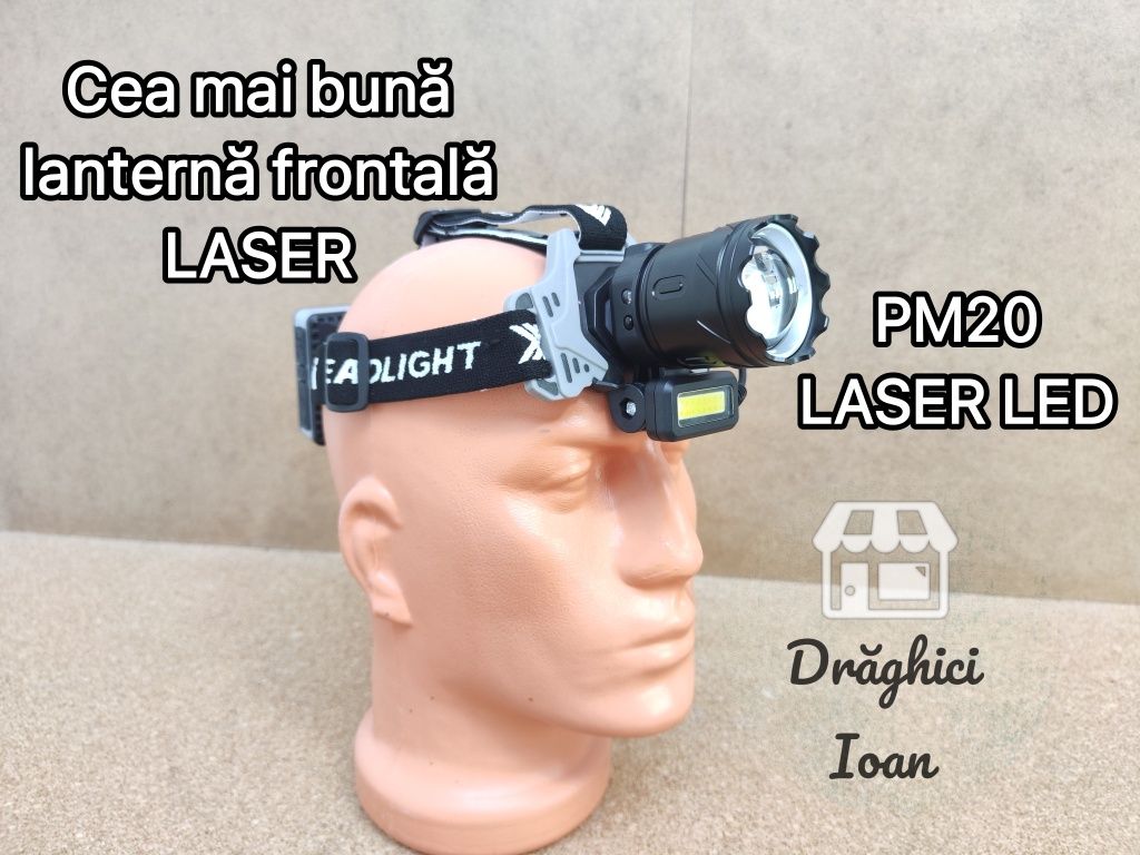 Lanterna frontala LED tip LASER PM20 ULS < 1300m+COB si SENZOR MISCARE