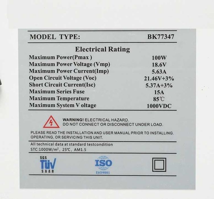 Panou solar 100 w 1 metru / 0,5 metri NOU