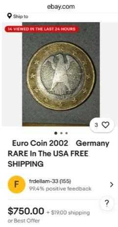 2 EURO GERMANY 2 Евро 2002 A Германия Специален Знак "А" Рядка Монета